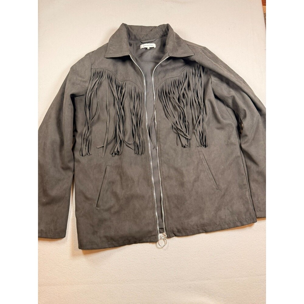 Large Vintage WEWOREWHAT black pleather fringe gunge jacket